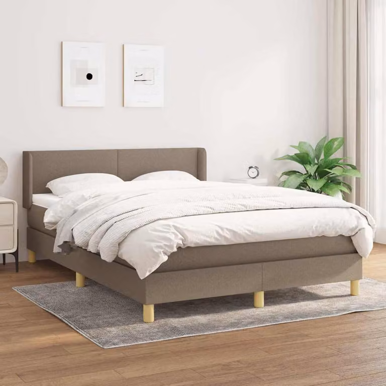 vidaXL Giroletto a Molle con Materasso Ibrido in Tessuto Beige e Bianco L/P/H: 147 x 193 x 88 cm