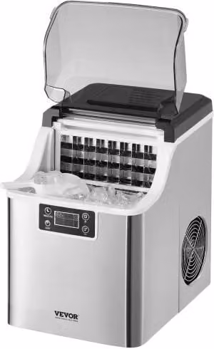 VEVOR Macchina per Ghiaccio a Cubetti da Banco Portatile con Funzione Autopulente, Colore Bianco, con Paletta e Cestello