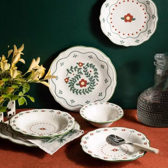 Servizio piatti DMORA Nonafa in ceramica e porcellana con decoro floreale, set da 24 pezzi, multicolore