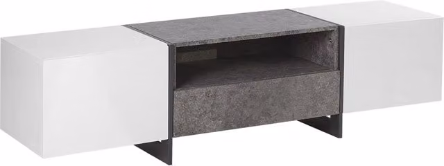 Mobile TV Beliani in stile industriale con effetto cemento grigio e contenitori bianchi, L: 162 cm, P: 39 cm, H: 43 cm