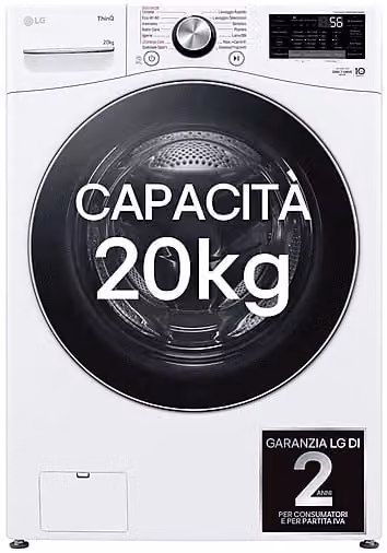 Lavatrice a carica frontale LG F0P3020TSWC Serie P3 AI DD, Capacità 20 kg, 1000 rpm, Classe B, Colore Bianco e Nero, con programmi a vapore e Wi-Fi, L: 70 cm, P: 83 cm, H: 99 cm