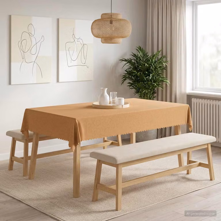 Tovaglia da tavolo rettangolare vidaXL in jacquard beige, idrorepellente e lavabile in lavatrice, L: 140 cm x P: 200 cm