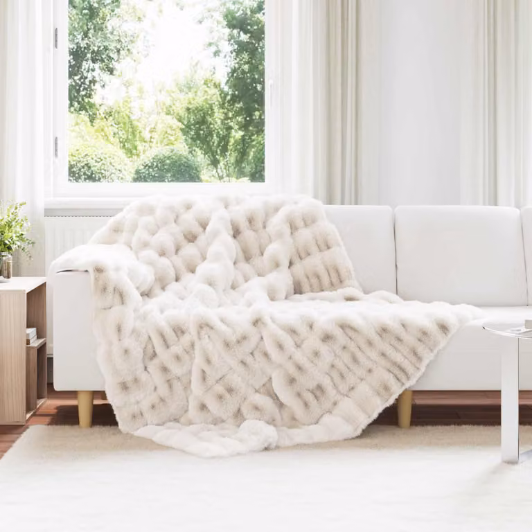 Coperta antiscivolo vidaXL in ecopelliccia di coniglio bianca, L 220 x P 150 cm