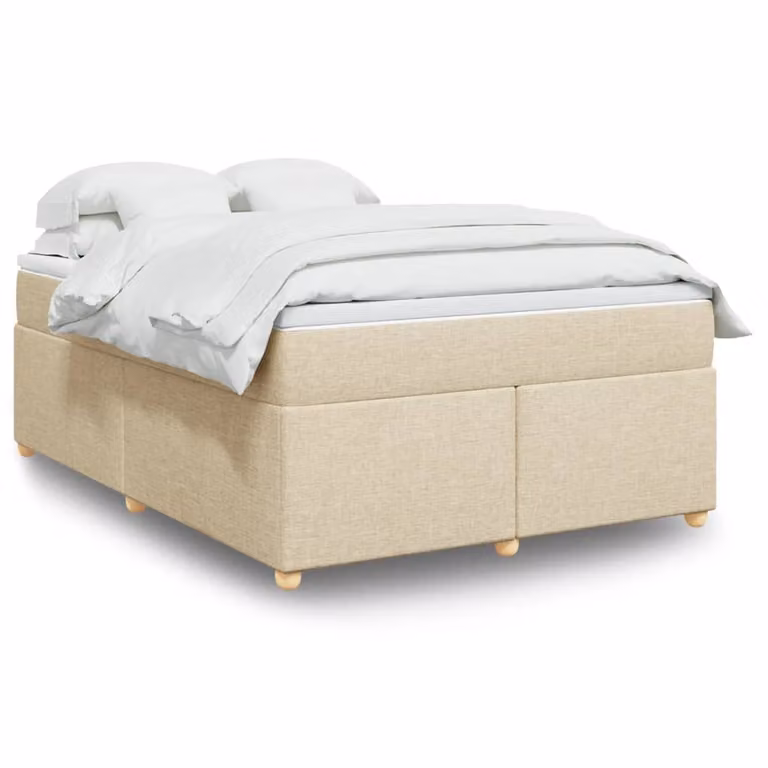 vidaXL Giroletto a Molle con Materasso Ibrido in Tessuto Beige e Bianco L/P/H: 140 x 200 cm