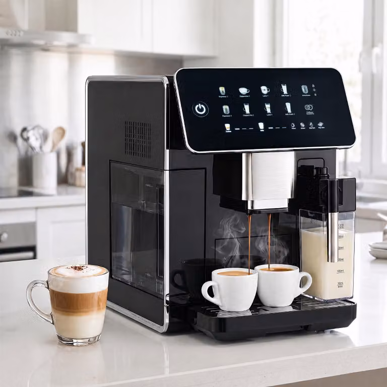 Macchina da caffè automatica Costway con macinacaffè integrato, montalatte e display touch, nero e argento
