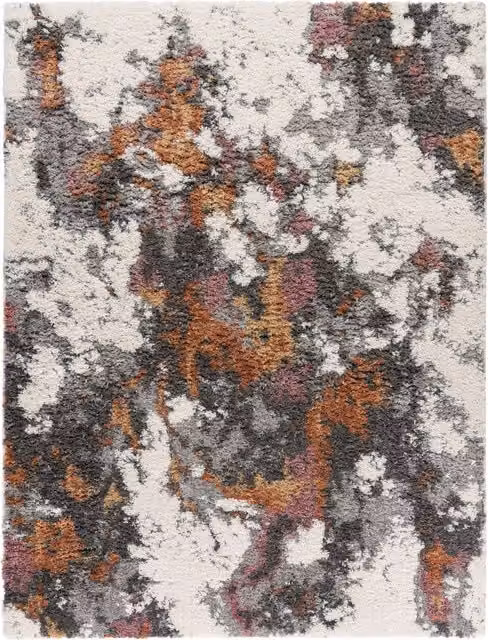 Tappeto moderno Vincenta con effetto alto-basso, design astratto multicolore grigio e rosa, L: 100 cm, P: 60 cm