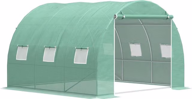 Outsunny Serra da giardino a tunnel verde con porta a rullo e 6 finestre in rete, L/P/H: 300 x 300 x 200 cm