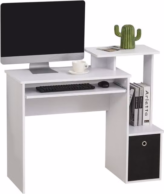 Scrivania da computer moderna Vinsetto, Bianco e Nero, L 100 x P 40 x H 86,6 cm
