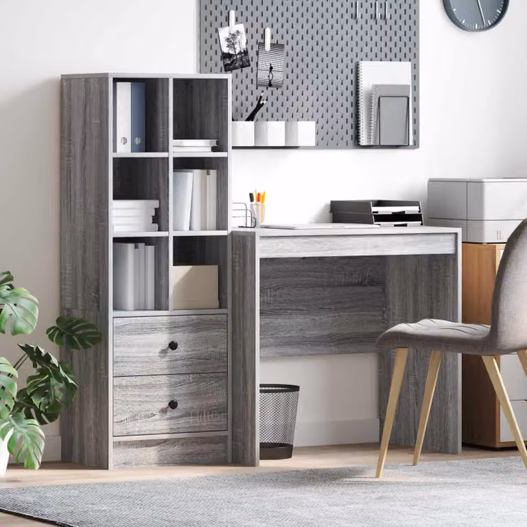 Set di 2 Scrivanie moderne vidaXL con scaffale in MDF laminato, Grigio Sonoma e Marrone, L 125,5 x P 50 x H 127 cm