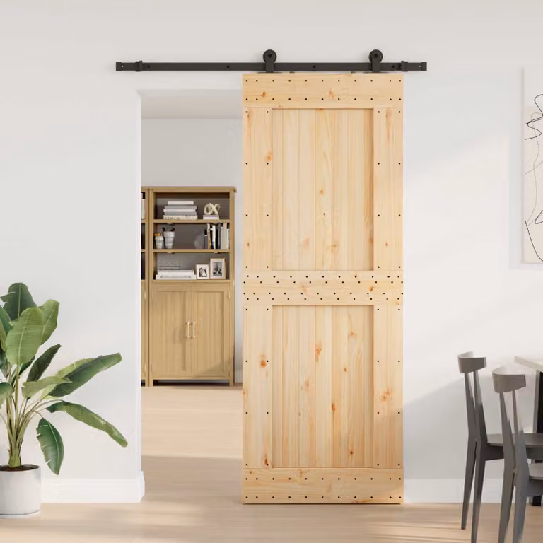 vidaXL Porta scorrevole NARVIK moderna in legno e acciaio, colore Naturale e Nero, L: 85 cm, H: 210 cm