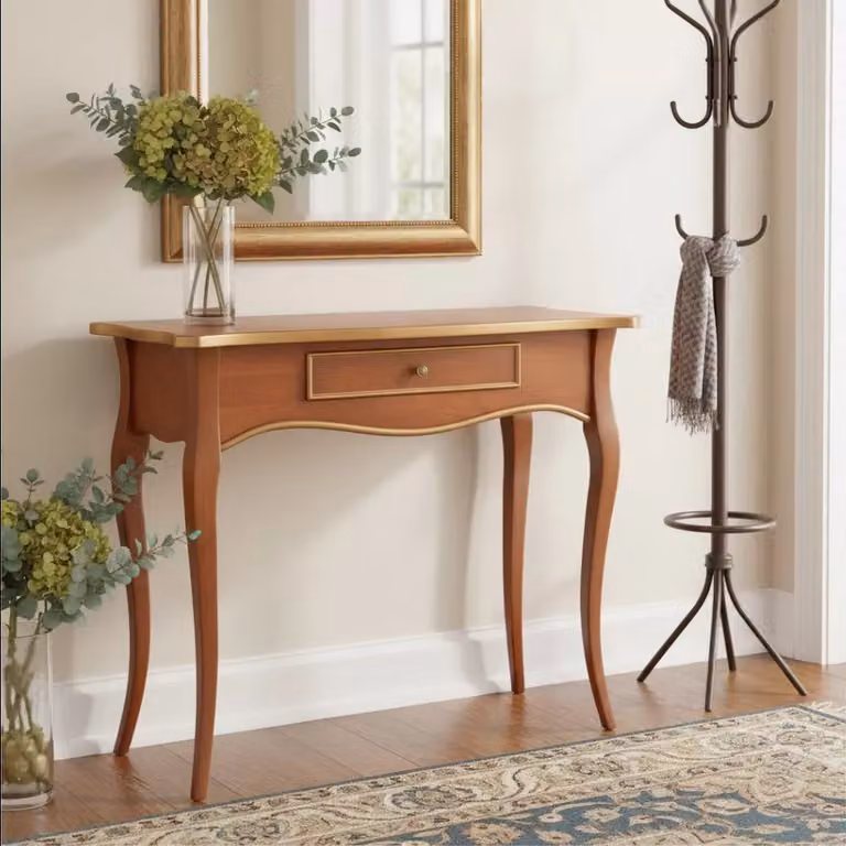 Consolle con 1 cassetto in legno con finitura foglia oro Mobili 2G L: 87 cm, P: 38 cm, H: 77 cm