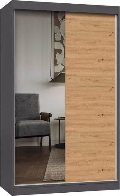 Armadio moderno IGA 120 A/B con ante scorrevoli e specchio colore antracite opaco