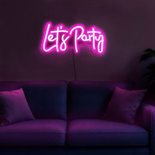 Scritta neon Let's Party KASANOVA rosa con alimentazione USB per decorazione da parete