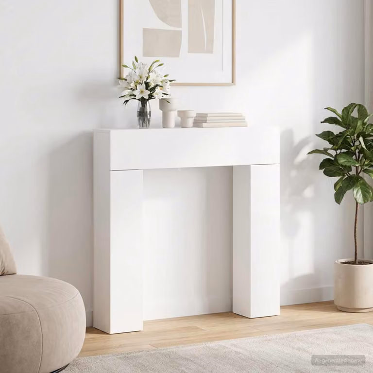 Cornice per camino moderna vidaXL in legno, colore bianco, L: 102 cm, P: 18 cm, H: 100,5 cm