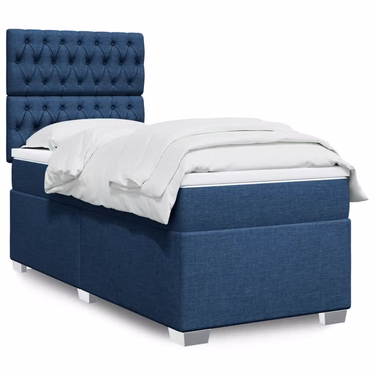 vidaXL Letto Ibrido con Giroletto a Molle e Materasso in Tessuto Blu e Bianco L/P: 90 x 200 cm