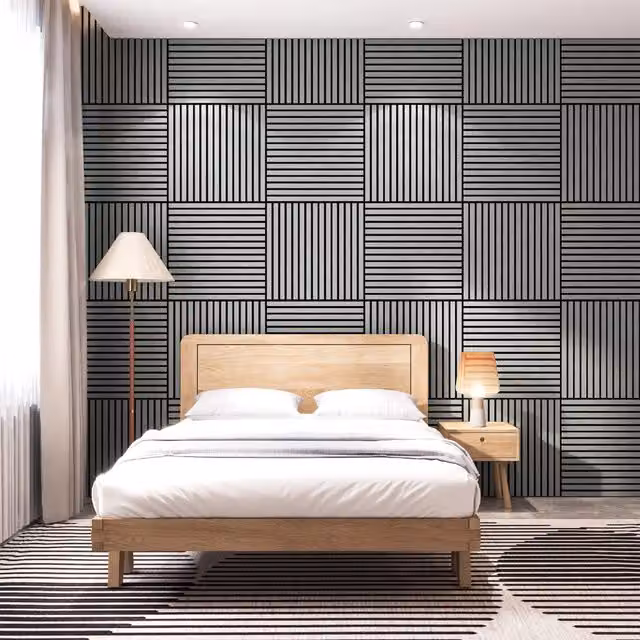 Set di 16 pannelli murali 3D fonoassorbenti NEU.HOLZ a listelli dritti con effetto legno rovere grigio chiaro, copertura 5,76 m², dimensioni: 60 x 60 cm