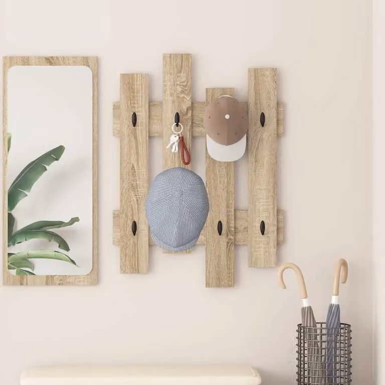 vidaXL Appendiabiti a muro moderno in Rovere Sonoma, colore marrone, L: 60 cm, P: 3 cm, H: 82 cm