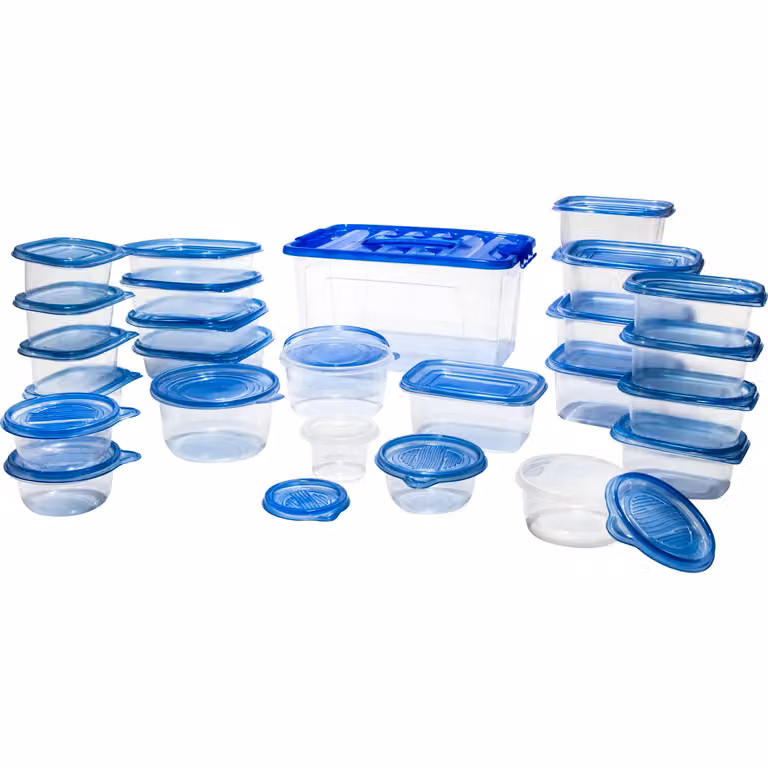 Set di 27 contenitori per alimenti GUSTO CASA in plastica trasparente con coperchio ermetico, impilabili e sicuri per microonde, congelatore e lavastoviglie, senza BPA