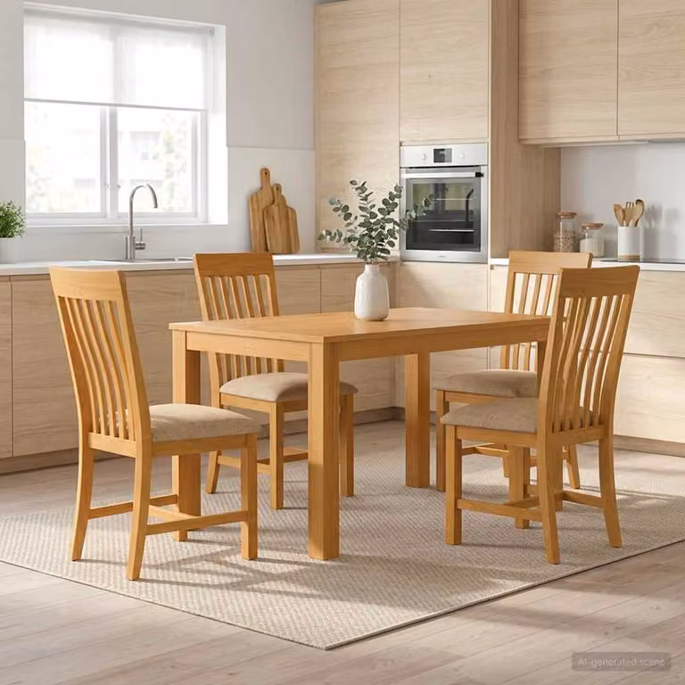 Set da pranzo moderno vidaXL in legno di quercia massello beige composto da 5 pezzi con tavolo rettangolare e sedie