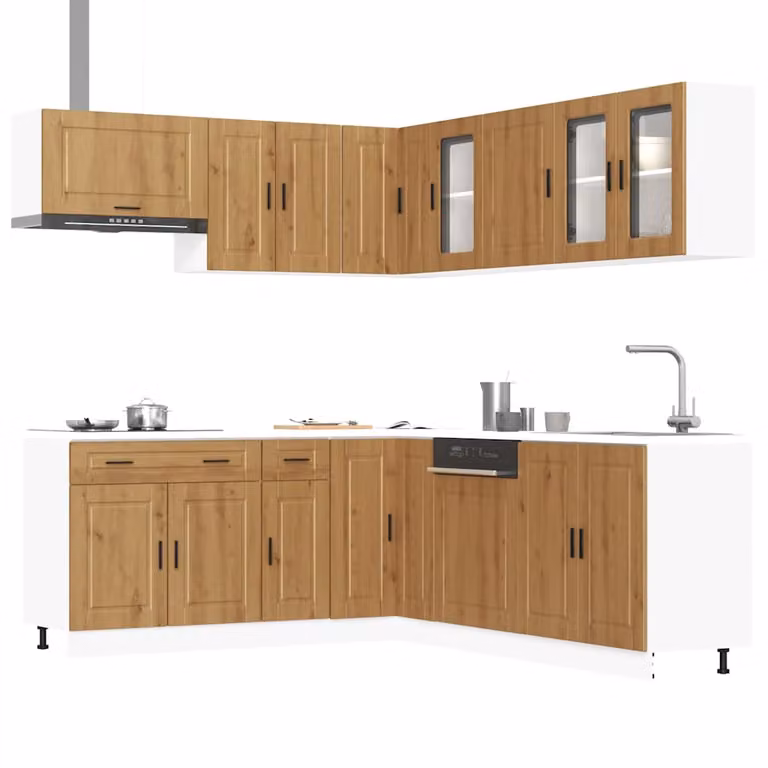 Set di mobili da cucina moderno vidaXL composto da 11 pezzi in marrone con ante a battente e ripiani interni