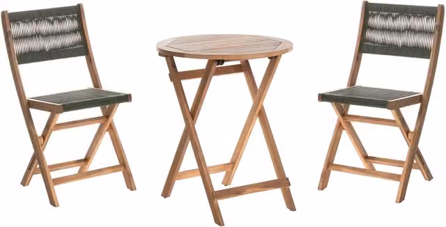 Set da bistrot Beliani in legno di acacia verde, 3 pezzi pieghevoli con design scandinavo per giardino e balcone