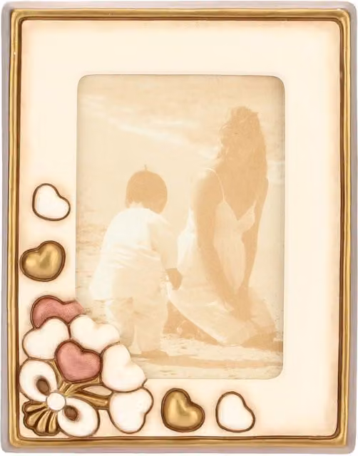 Portafoto Thun con cuori in ceramica bianca stile shabby chic per uso da tavolo
