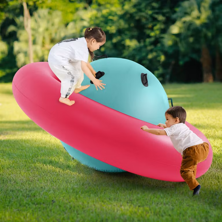 Giostra gonfiabile a pianeta Costway per bambini con scivolo e maniglie incorporate, Rosa e Multicolore, 223 cm