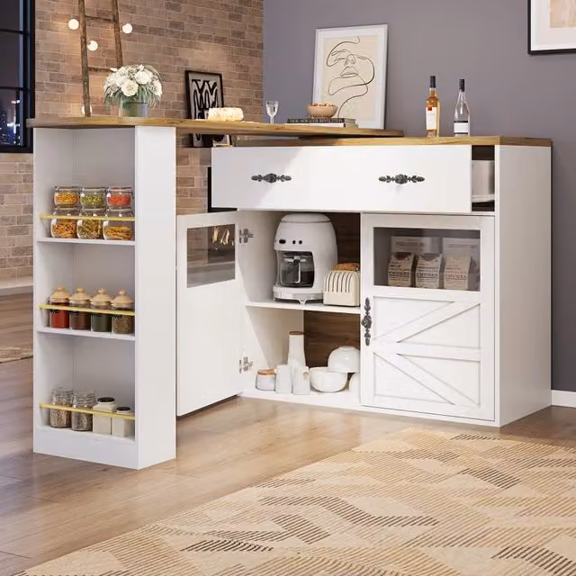 Tavolo bar estraibile con rotazione 360 gradi Zephmum Bianco L: 138-204 cm, P: 39 cm, H: 104 cm