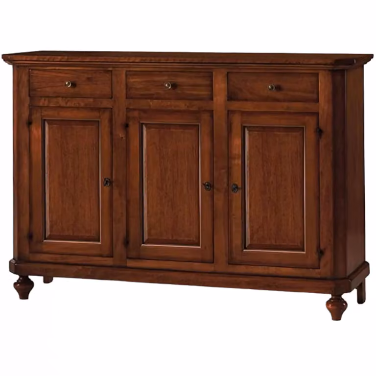 Credenza napoletana in legno con 3 ante di Mobili 2G, colore noce, L: 150 cm, P: 43 cm, H: 98 cm