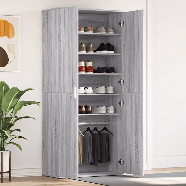Mobile porta scarpe vidaXL moderno in legno ingegnerizzato grigio e argento L 80 cm, P 39 cm, H 178 cm