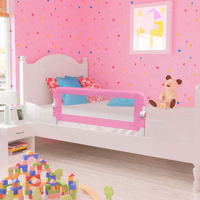 Sponde di sicurezza per letto bambini vidaXL rosa in poliestere e metallo, L 120 cm x H 42 cm