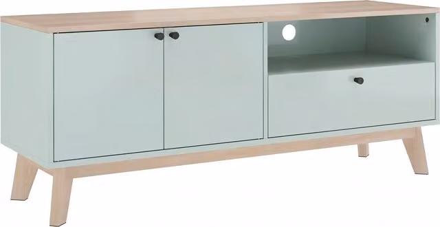 Mobile TV HOMCOM moderno con 2 ante, cassetto e vano aperto, Verde chiaro, Larghezza: 120 cm