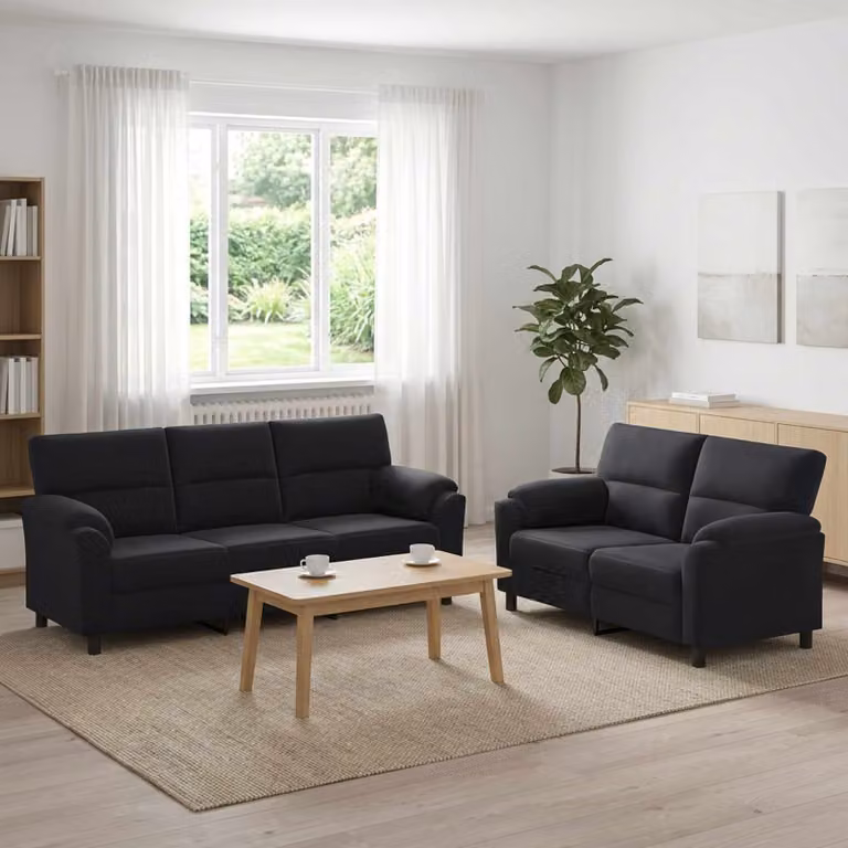 Set di 2 divani moderni vidaXL in velluto nero con struttura in metallo per il tuo soggiorno