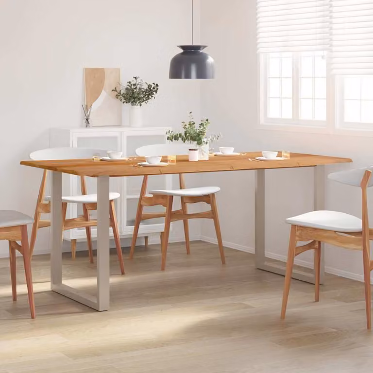 vidaXL Tavolo da Pranzo Rettangolare in Legno di Acacia e Metallo, L: 180 cm, P: 90 cm, H: 76 cm, Marrone e Argento
