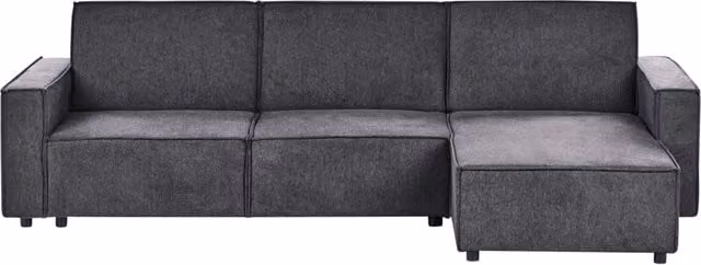 Divano letto angolare Beliani in tessuto grigio con funzione click-clack a forma di L con lato sinistro L/P/H: 290 x 173 x 86 cm
