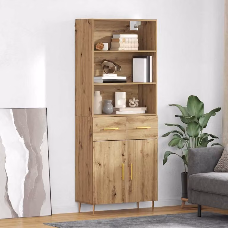 Credenza moderna vidaXL in rovere e metallo con finitura lucida, L/P/H: 69,5 x 34 x 180 cm