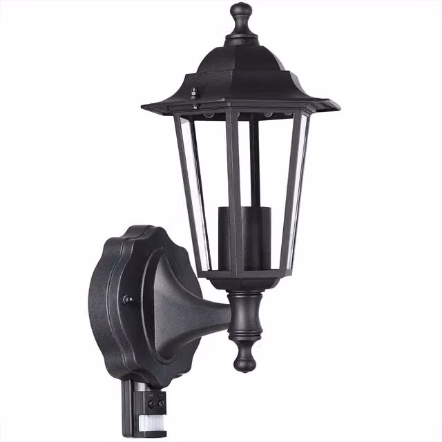 Lampada da parete Monzana Krysante in alluminio nero con sensore di movimento e vetro per giardino, IP44