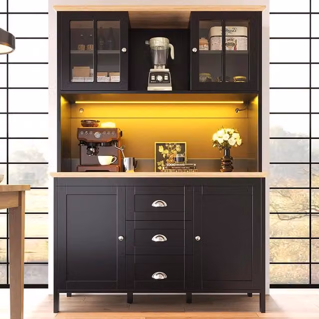 Armadio da cucina moderno Xylo con illuminazione LED integrata, Bianco e Nero, L: 120 cm, P: 40 cm, H: 179 cm