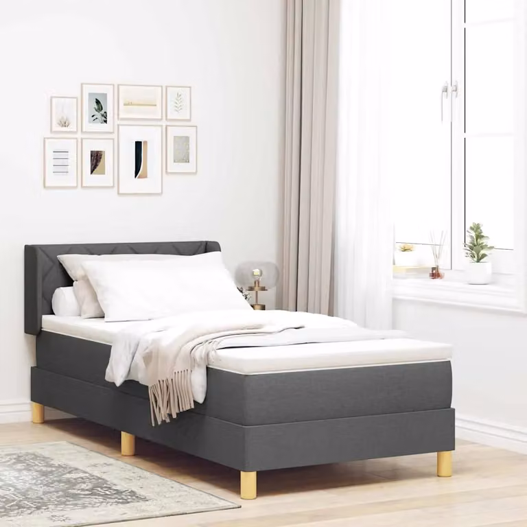 vidaXL Letto a molle con testiera in tessuto Grigio, L/P: 190 x 90 cm