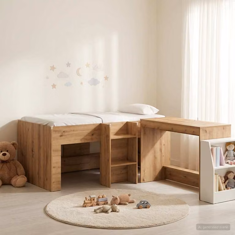 vidaXL Letto a castello per bambini con scrivania, colore marrone, L/P/H: 200 x 120 x 163 cm
