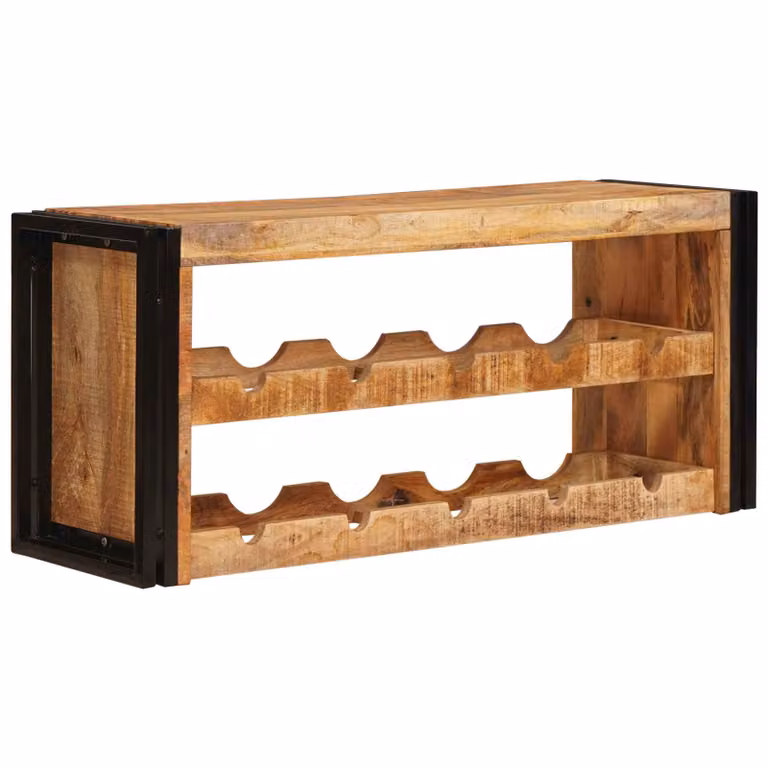 vidaXL Portabottiglie in Legno di Mango Massiccio e Metallo, Stile Industriale, Marrone, L 100 x P 45 x H 33 cm