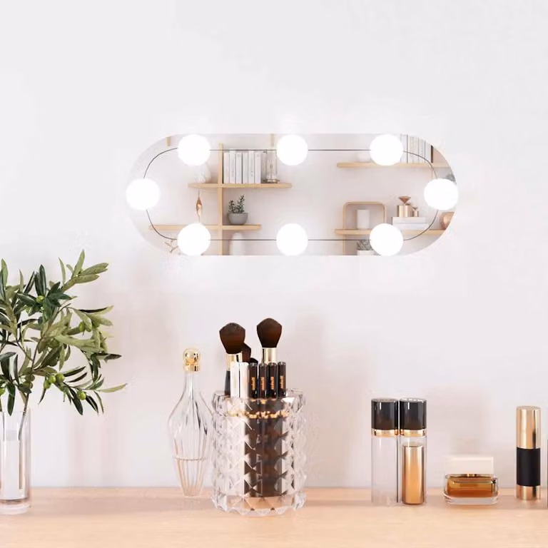 Specchio da parete ovale con luci LED vidaXL in vetro, bianco e argento, L: 40 cm, H: 15 cm