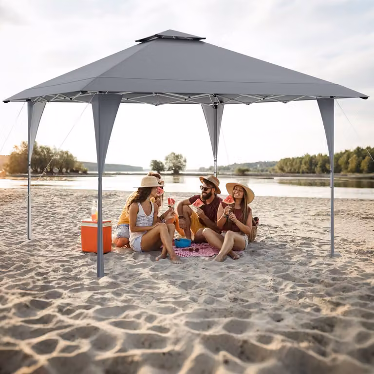Tenda da gazebo Costway con tetto ventilato e borsa per il trasporto, riparo istantaneo regolabile Grigio 390 x 390 cm