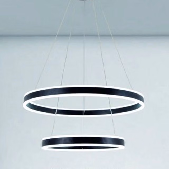 Lampadario a sospensione LED moderno Trade Shop con doppio cerchio nero, regolabile in altezza e con telecomando, 58W