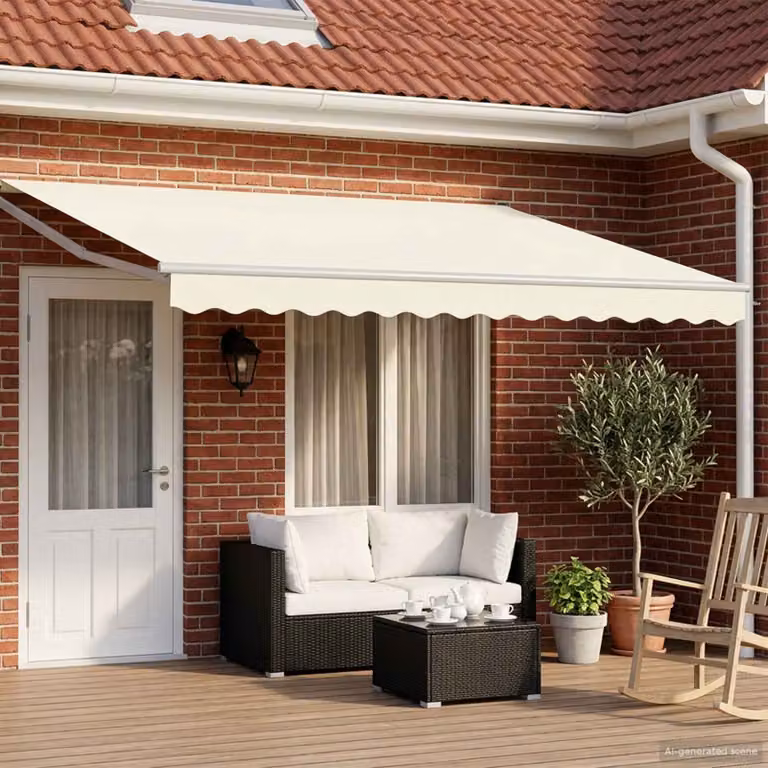 vidaXL Tenda retrattile manuale con LED in poliestere, colore crema e bianco, L: 400 cm, P: 300 cm