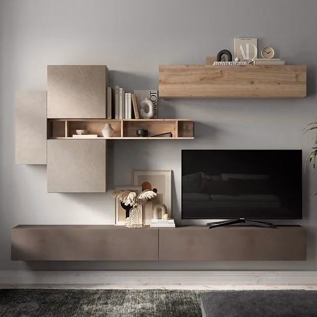 Parete Attrezzata Infinity 44D Redokasa Design Moderno per Soggiorno e Cucina Colore Argilla, Bronzo e Cadiz