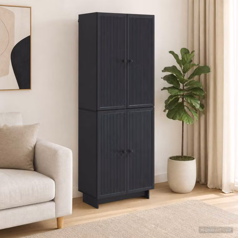 Set di 2 armadi moderni vidaXL in legno MDF nero opaco con ripiani e cassetti interni per soggiorno o ufficio