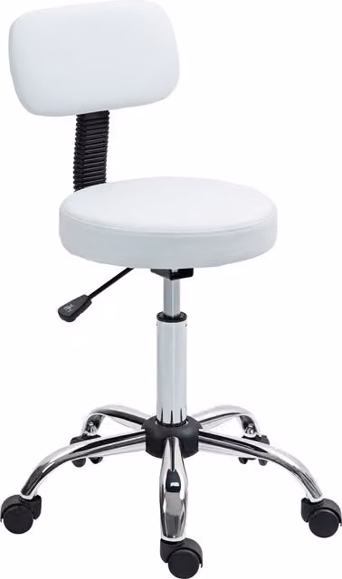 Sgabello Girevole con Schienale e Ruote HOMCOM Bianco con Seduta in Ecopelle e Struttura in Metallo per Saloni di Bellezza e Studi di Tatuaggi