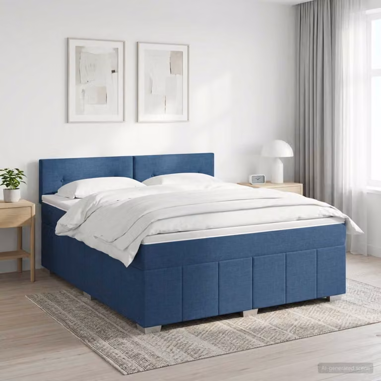 Letto box spring con materasso vidaXL in tessuto blu e bianco, L 140 x P 200 cm