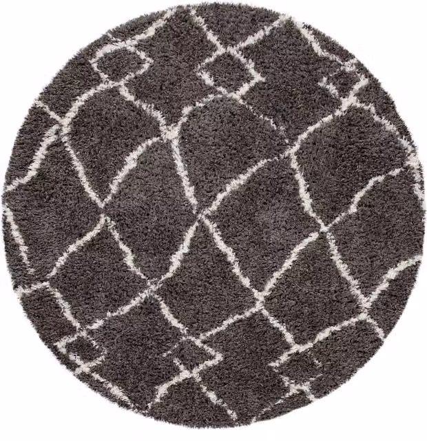 Tappeto rotondo a pelo alto Oregon grigio Diamante con frange, Diametro: 120 cm